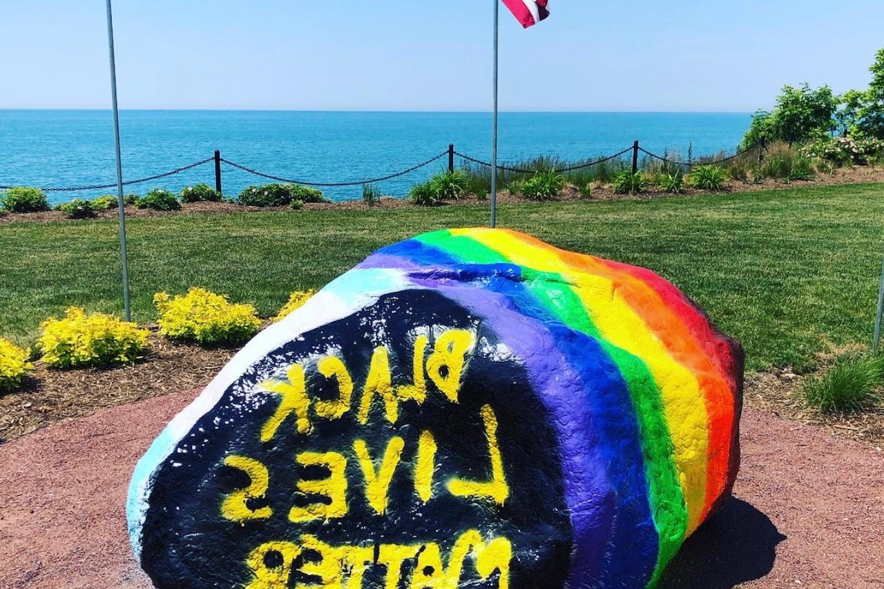 bv伟德ios下载?s Kissing Rock is painted to mark Pride Month and the Black Lives Matter movement in Jun...